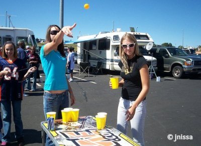 Girls playing beer pong!