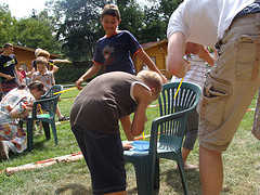 Sucking peas from straw