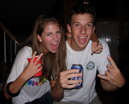 A young couple ready to play drinking games