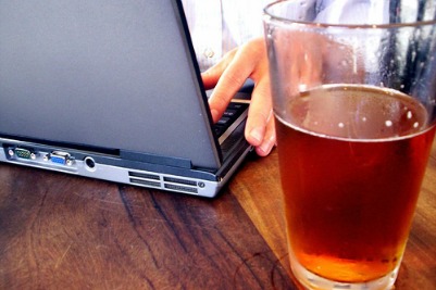 A glass of Beer with laptop