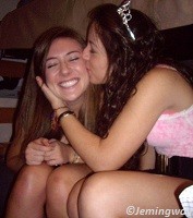 Girls kissing on the cheeks