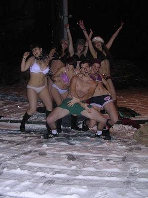 These guys sure have fun being half naked in the snow!