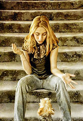 Girl talking to her dog