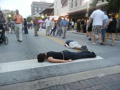 Planking in the middle of the road