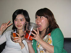 Girls drinking beer