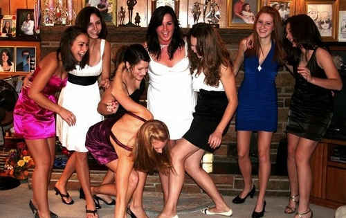 Large group of girls having fun at a party